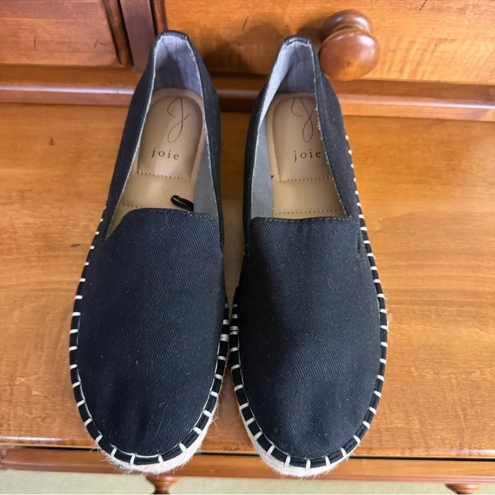NEW Joie Cara‎ Black Canvas Espadrille Slip-On Flats woman 7.5 Comfort shoe
